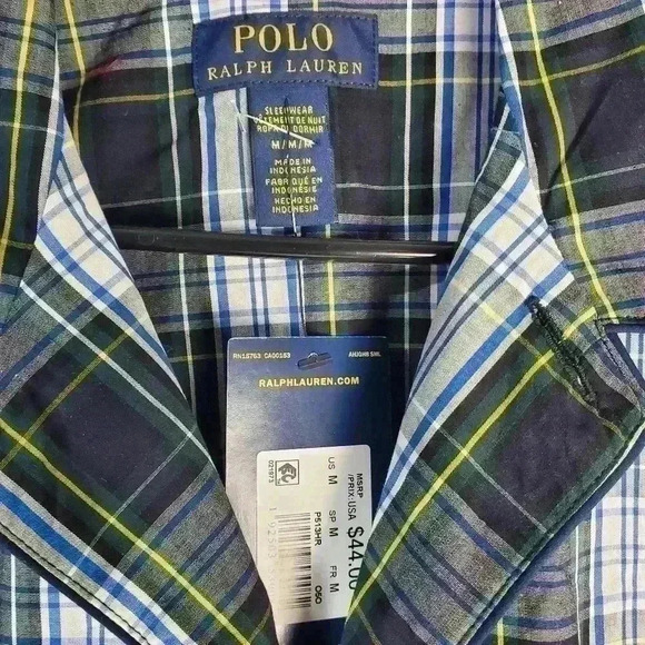 NEW Polo Ralph Lauren Sleepwear Mens Blue/Green Plaid Shirt Pajama Top MEDIUM M - Picture 4 of 6